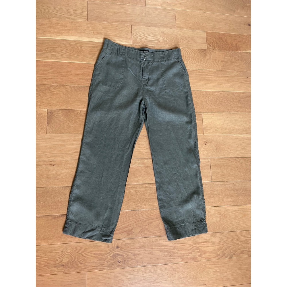 Tahari Olive 100% Linen High Waisted Wide Leg Utility Pants Ankle S14 - Picture 8 of 11